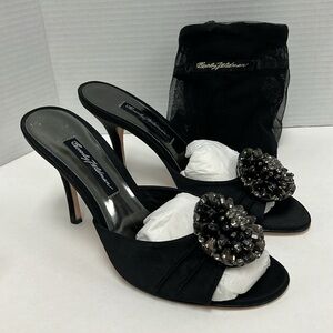 NEW Beverly Feldman Bravado Satin Rhinestone Embellished Heels Size 8.5